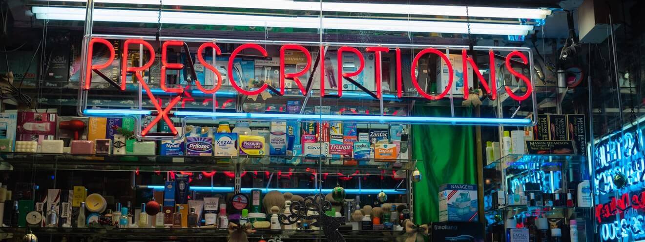 prescription sign on drug store