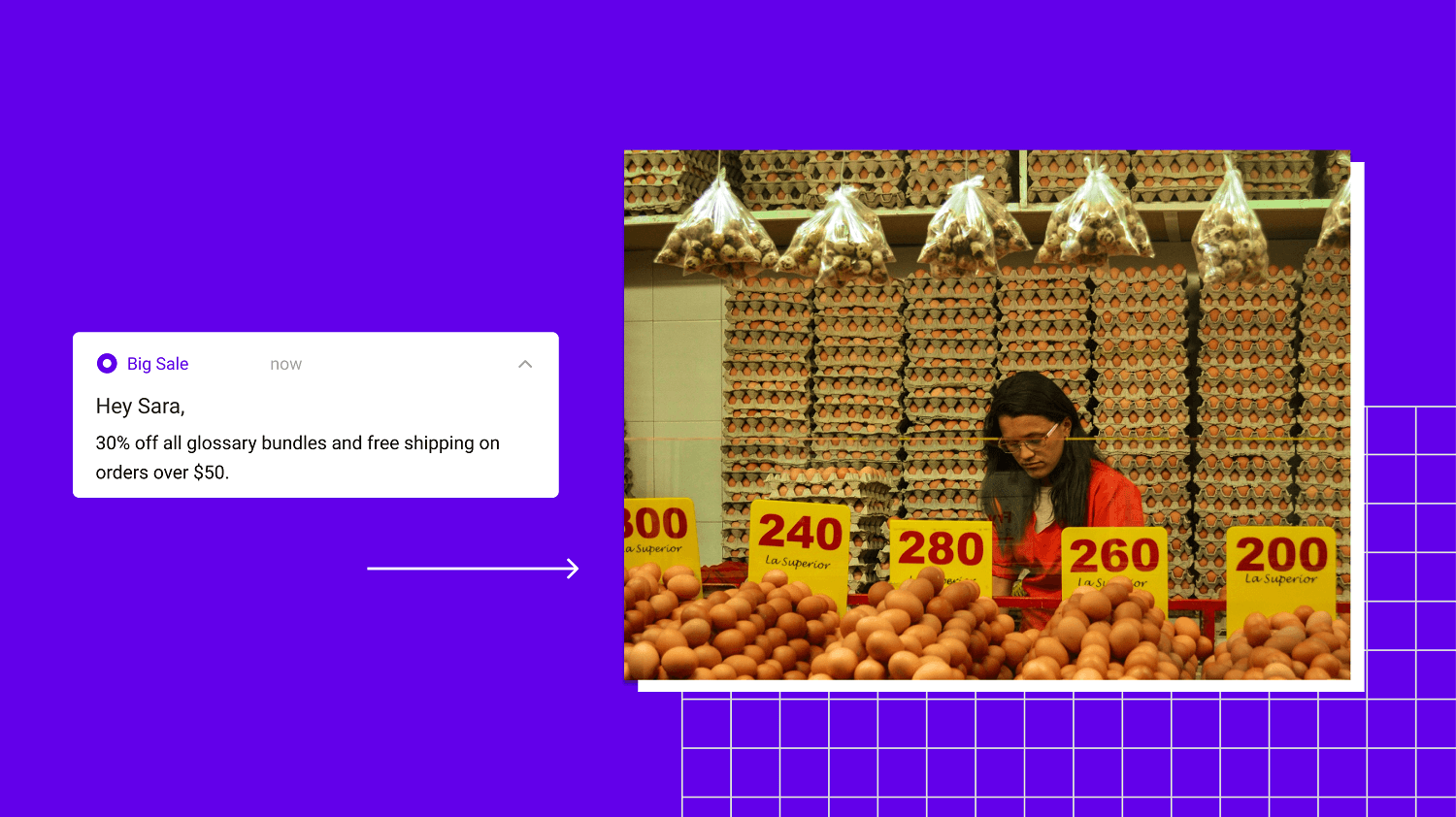 A concept of pushnotification for grocery business having a store owner in the shop 