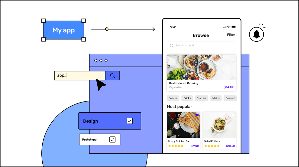 Restaurant app development illustration