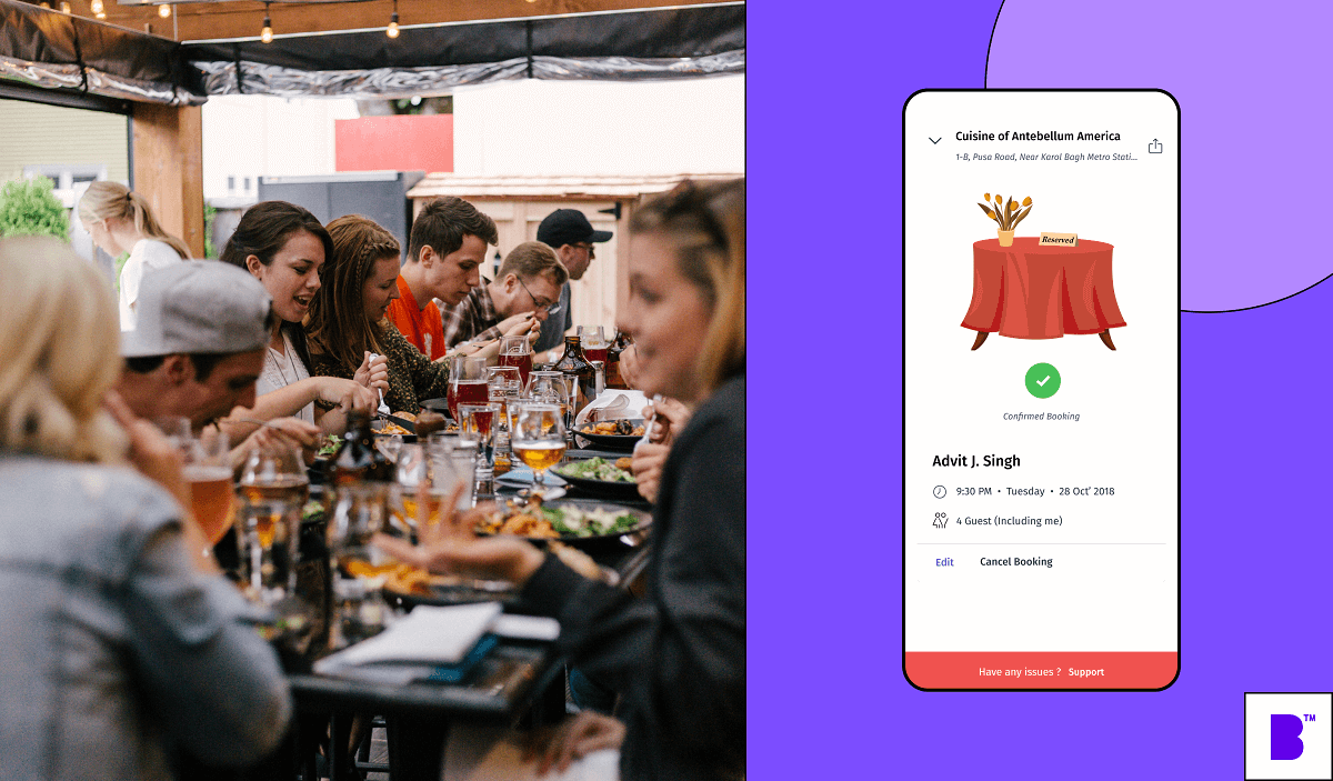 Restaurant app screen with customers in the restaurant