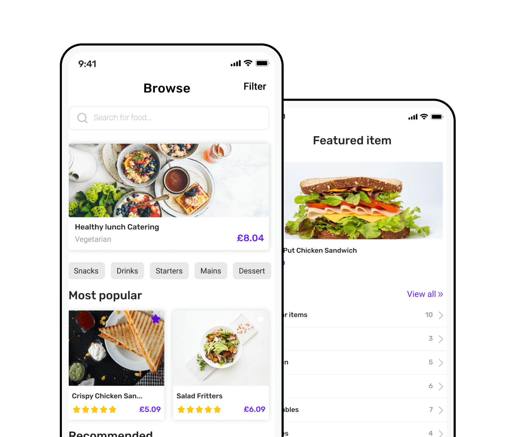 Restaurant app screens