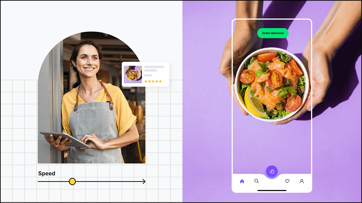 Restaurant entrepreneur with her mobile app screen