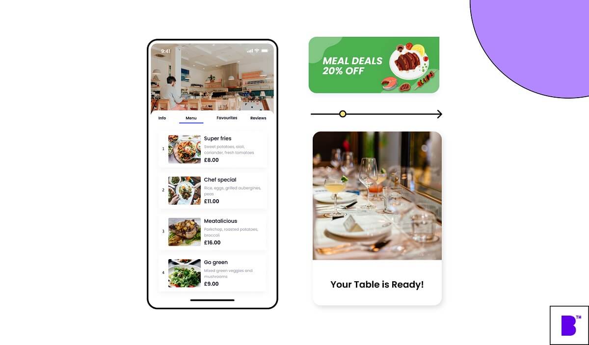 Restaurant reservation system mobile app screens