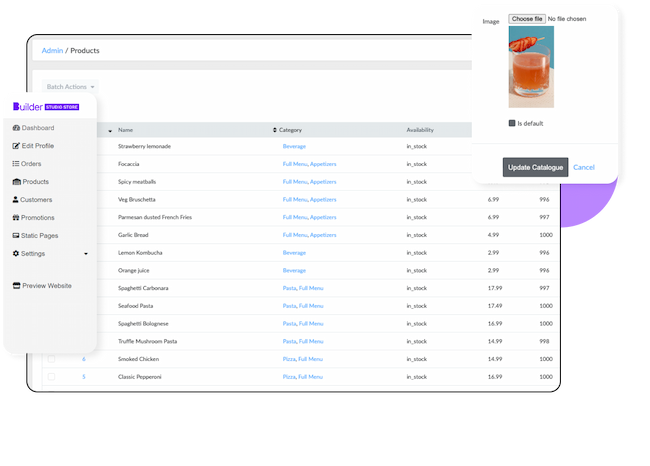 Restaurant product inventory dashboard