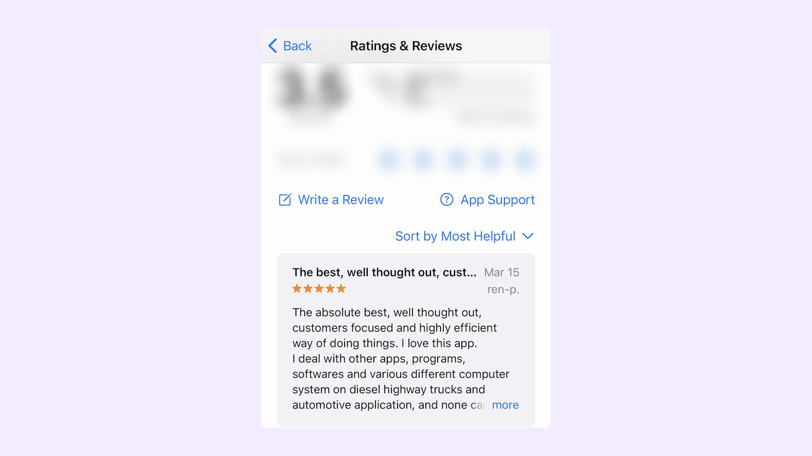 An app review by user on the App Store