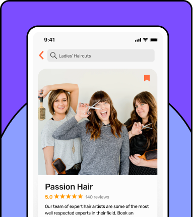 Salon app screen depicting 3 female hair stylist