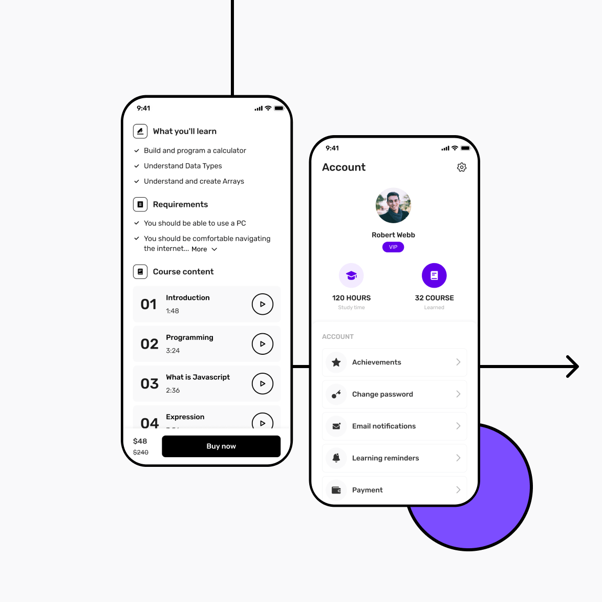 School app with user profile screen