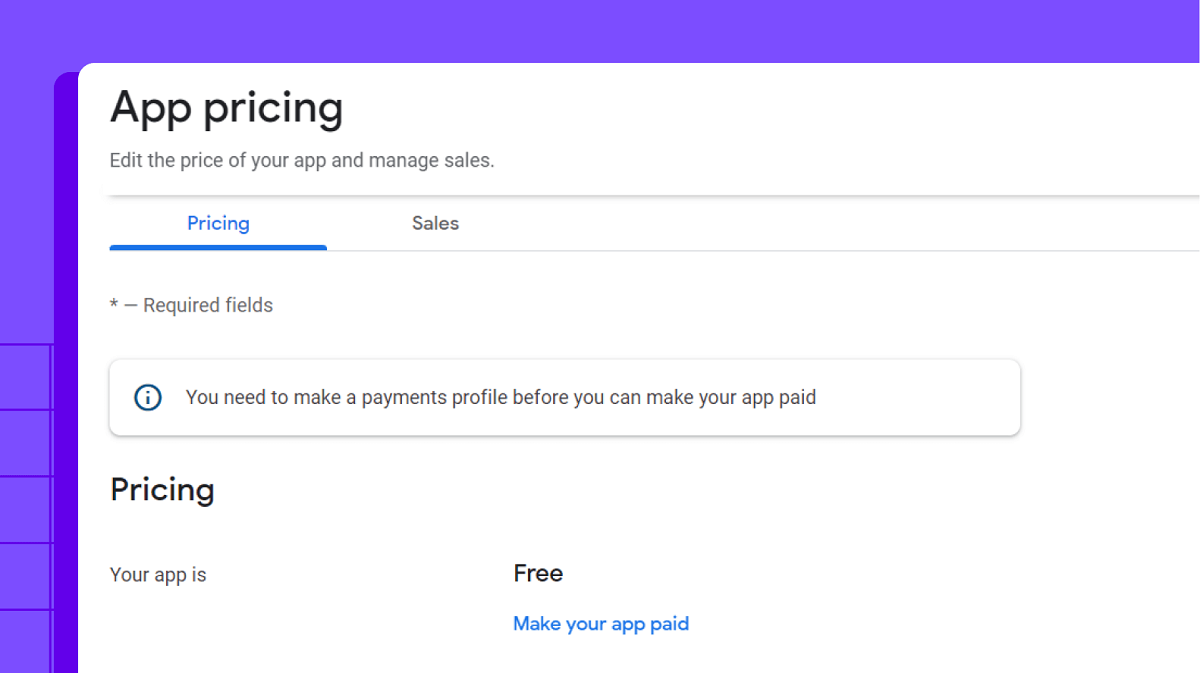 Google Play console screen to review your app pricing