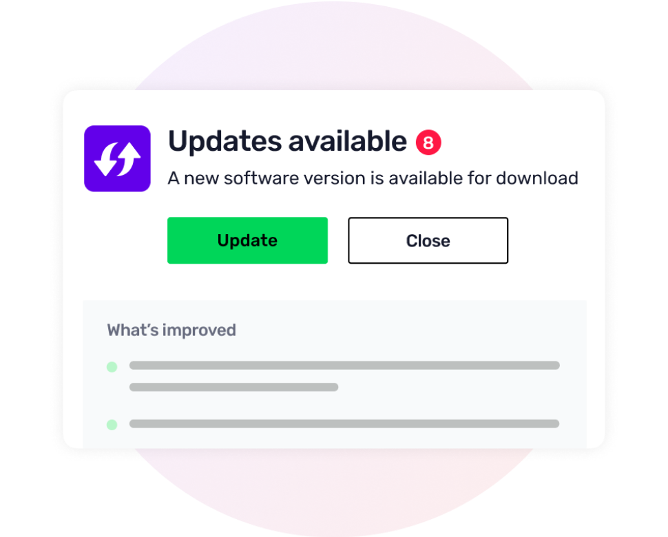 Software updade popup screen with update counts