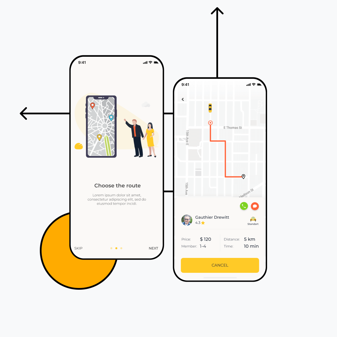 Taxi booking app with navigation screen