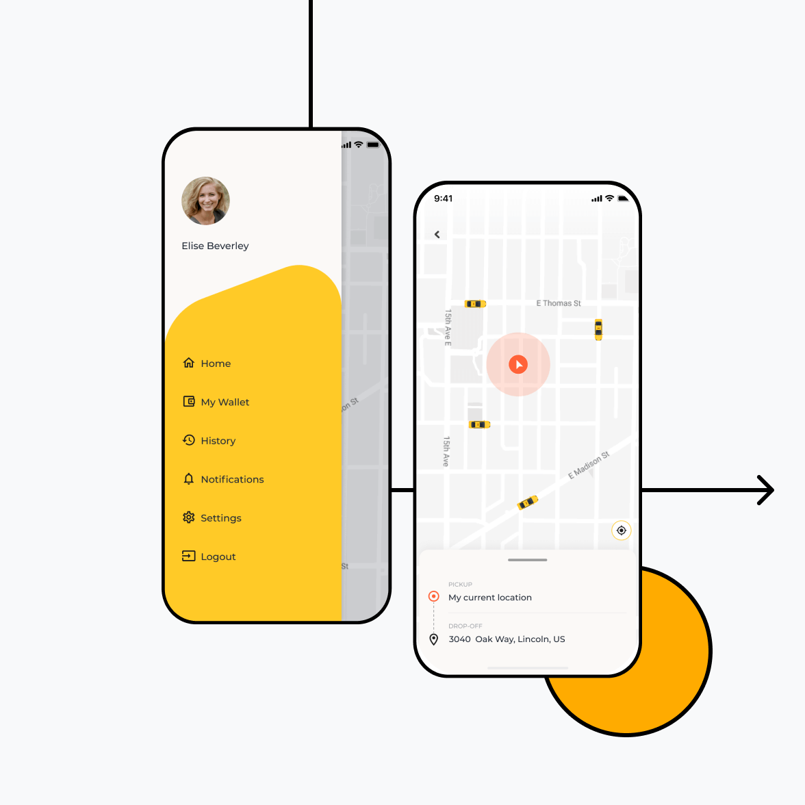 Taxi booking app with profile screen