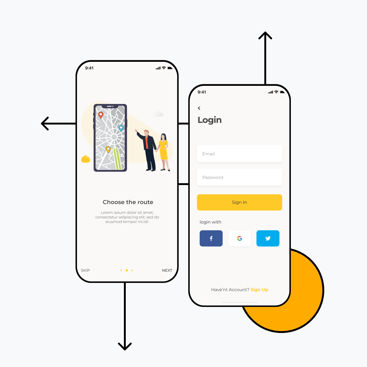 Taxi booking app with login screens