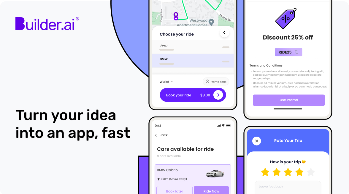 Turn your idea into a taxi app, fast with Builder.ai
