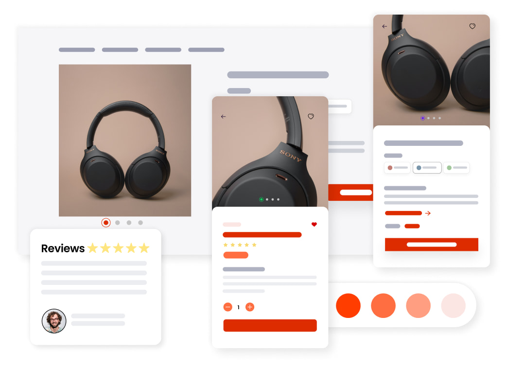 A concept of ecommerce store highlighting headphones as a product depicting customer reviews