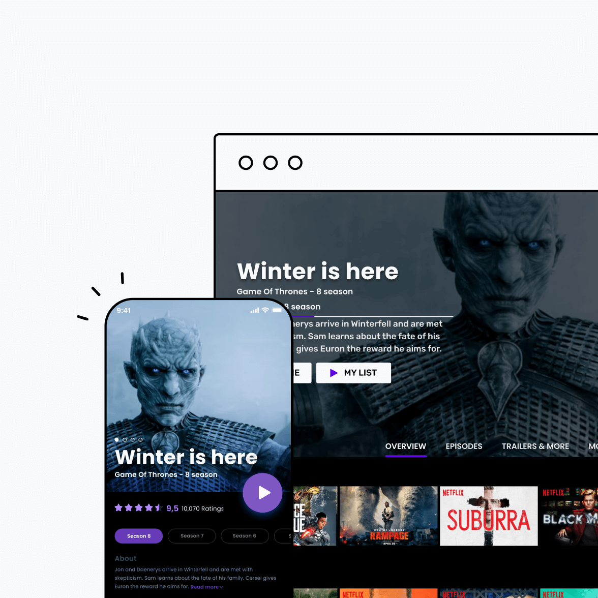 Video streaming PWA screens