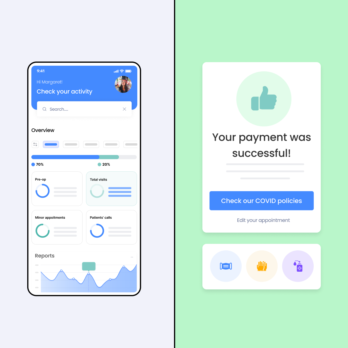Healthcare mobile app screens