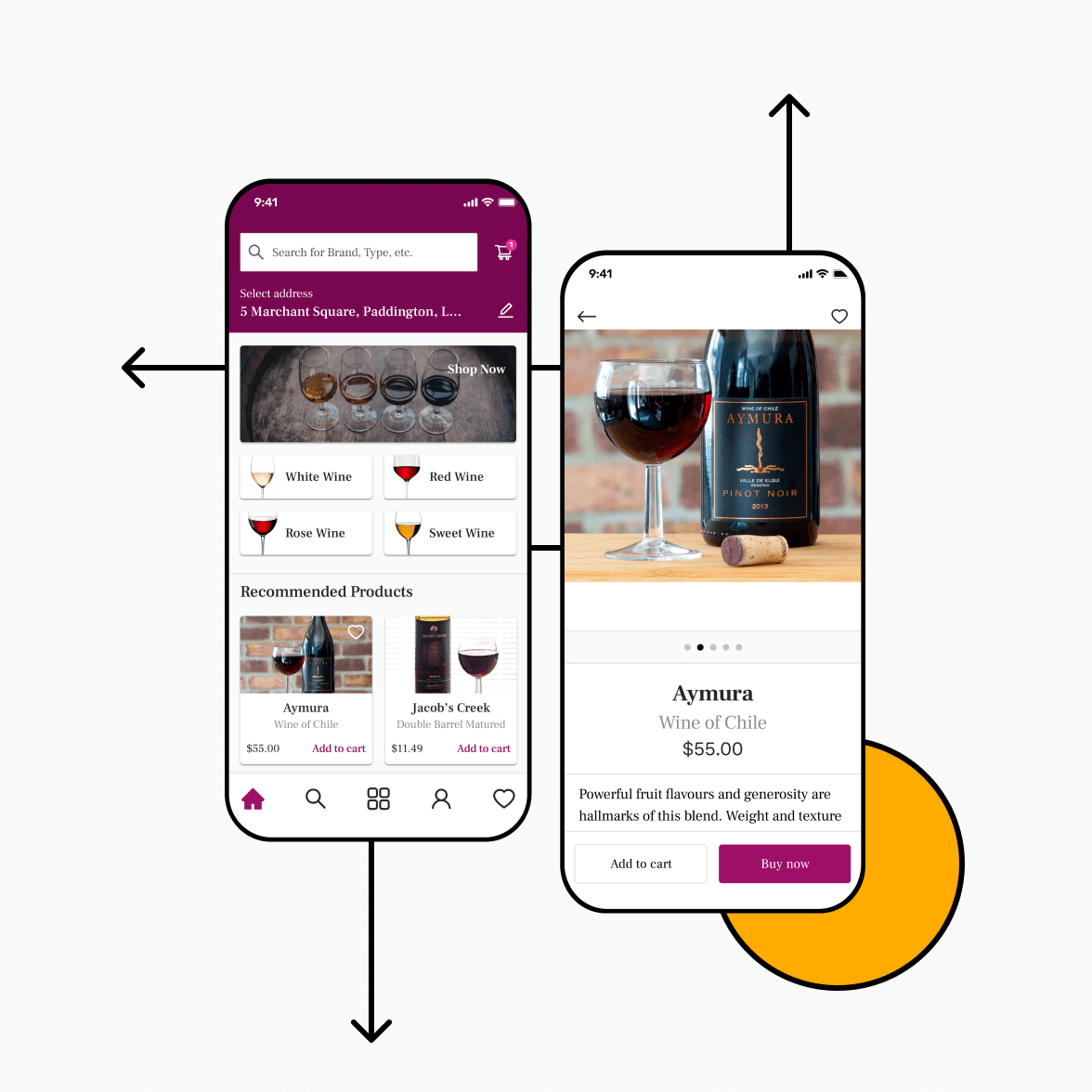 Wine retail app with product list and product details