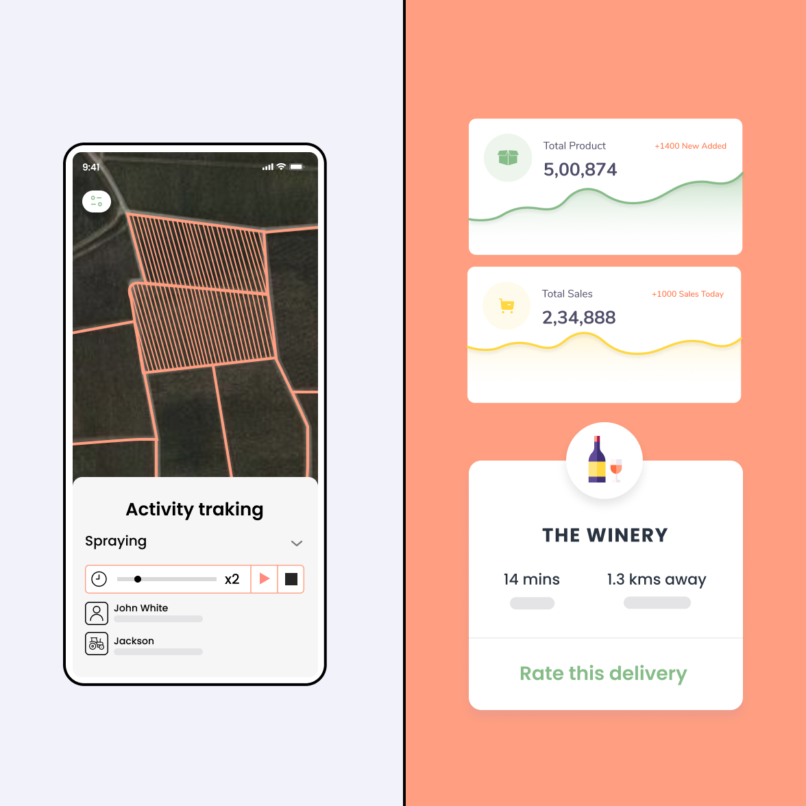 Wine industry mobile app screens
