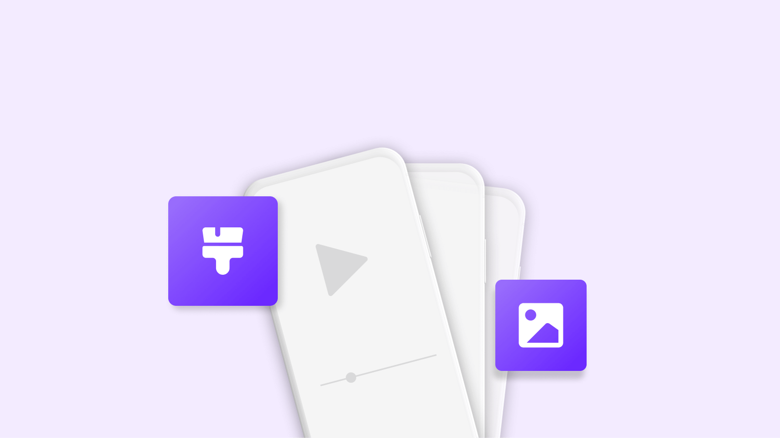  An illustration of a mobile interface highlighting a video player, image icon and a brush 